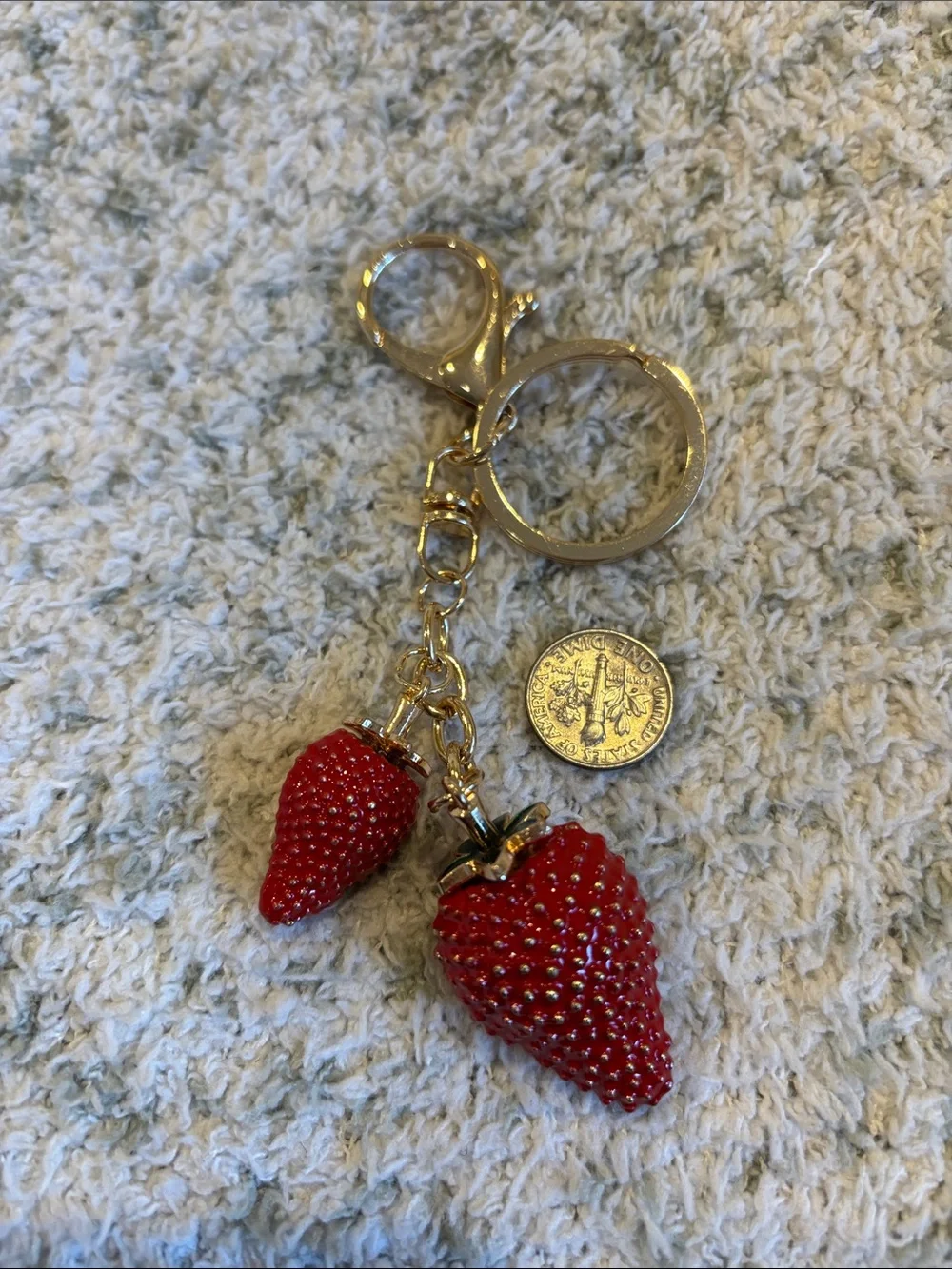 Gold-Toned Red Strawberry Keychain or Bag Charm NWT 5”